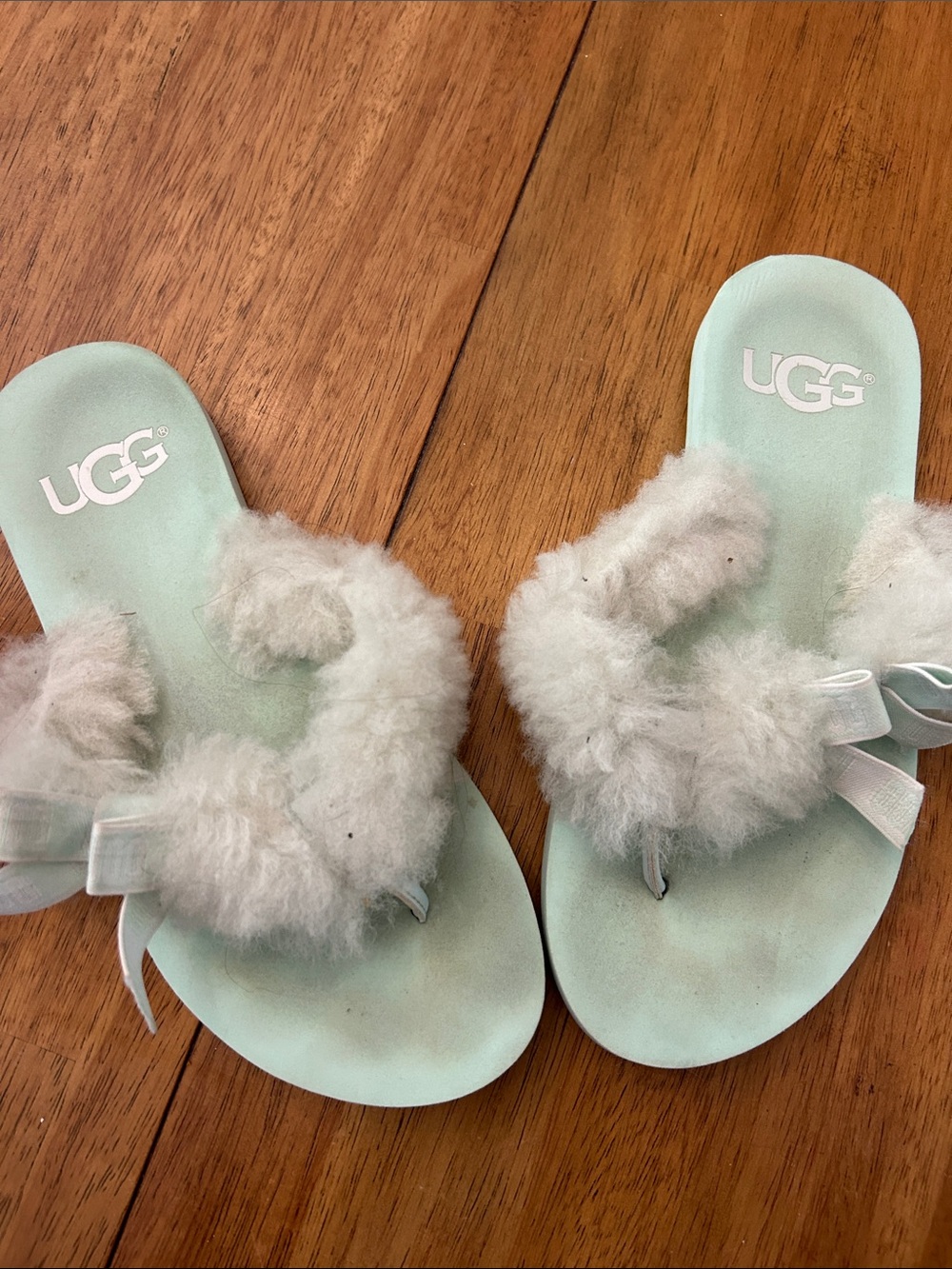 UGG Mint Green Fluffy Shearling Slide Sandals